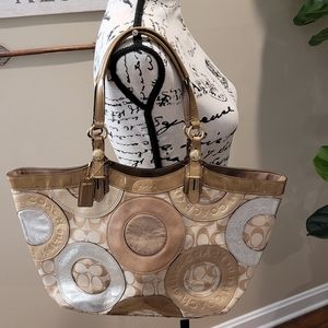 Coach Carly tan patchwork bag